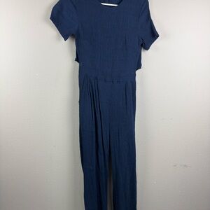 MOD REF Women Long Pant Jumpsuit Navy Size Large Short Sleeves